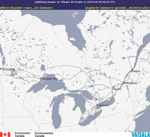 Canadian Lightning Danger Map  - Ontario - Environment Canada